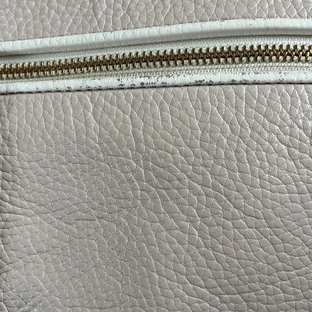 KATE SPADE Champagne Pebbled Leather Crossbody Bag with Gold Hardware White Trim